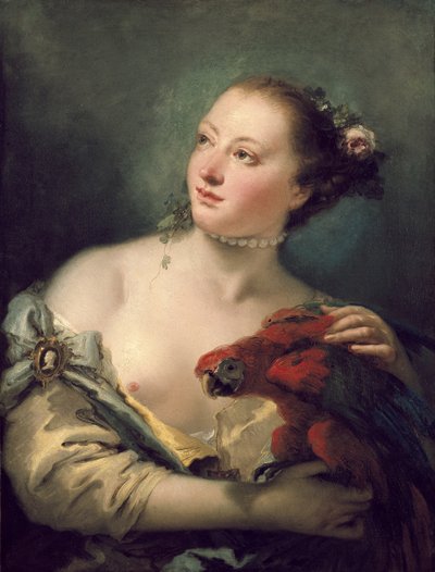 A Young Woman with a Macaw, 18th Century by Giovanni Battista Tiepolo